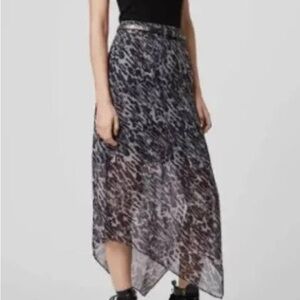 All Saints Black and Gray Asymmetrical Midi Skirt